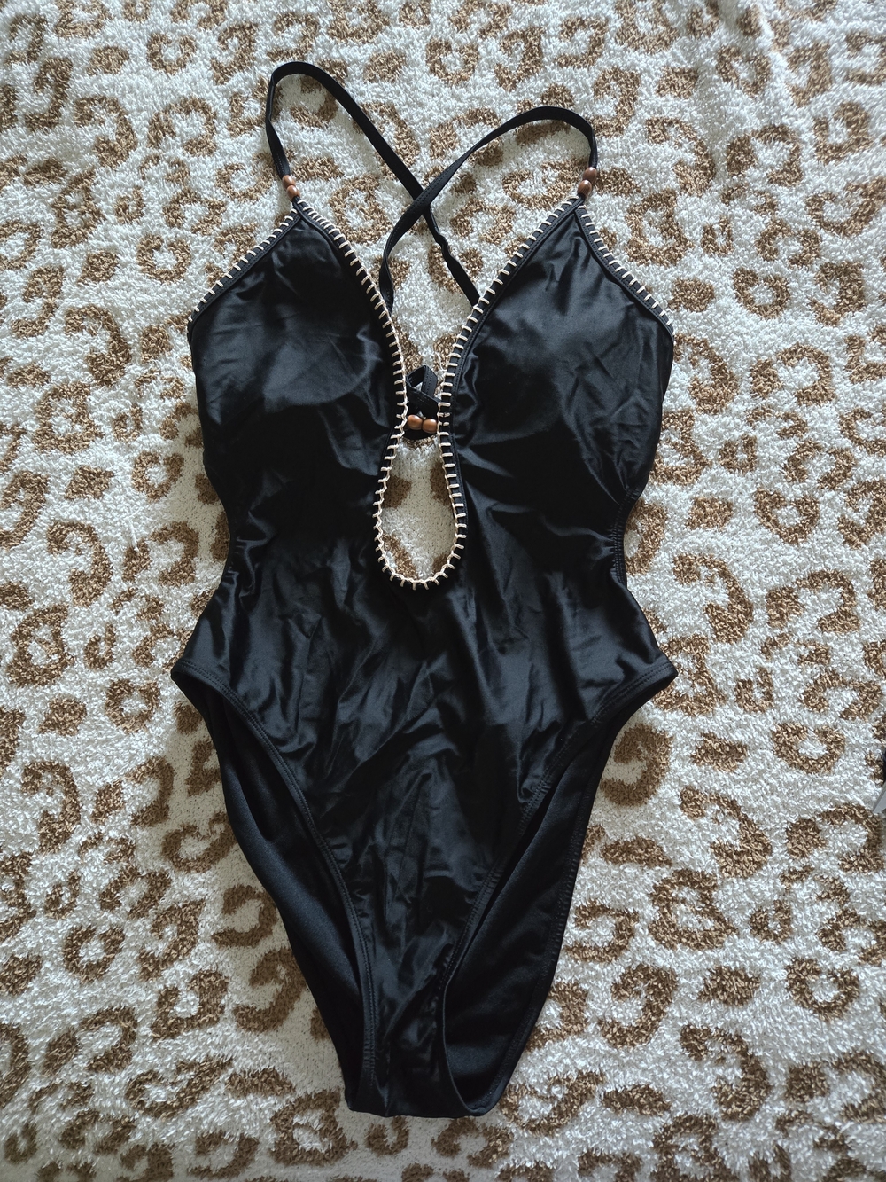 Women's 8 Target Black One-Piece Swimsuit With Beaded Accent